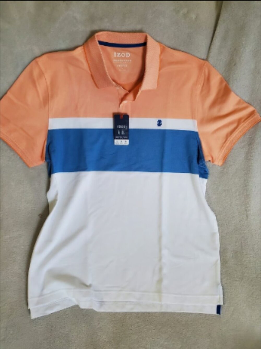 Vintage NWT IZOD Advantage Performance Polo Men's Large Salmon with Blue Stripe